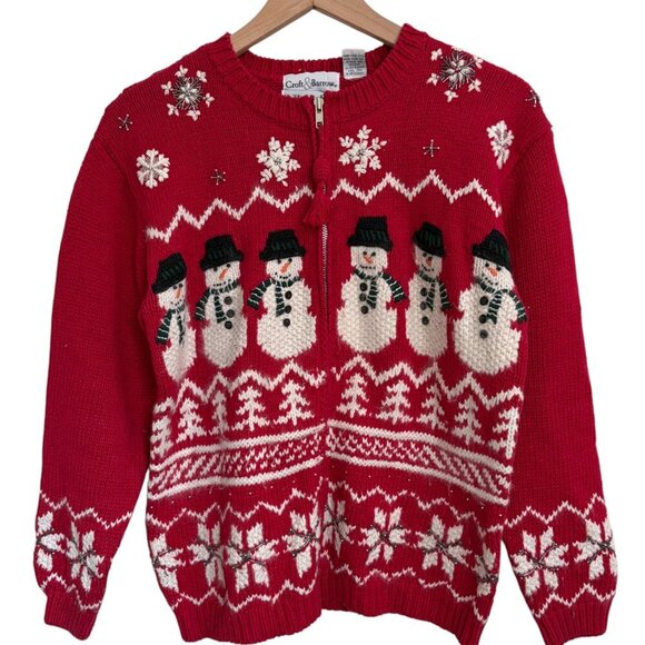 croft & barrow Sweaters - Vintage Hand Knit "Ugly" Christmas Holiday Snowflake Snowmen Sweater